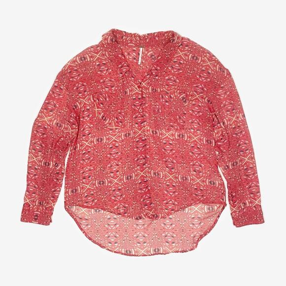 Free People Easy Rider Blouse Size M Red Boho Artsy Eclectic Beachy Flowy Summer - Picture 7 of 14